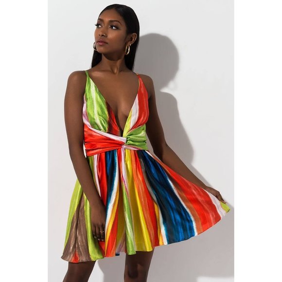 Luxxel Dresses & Skirts - LUXXEL Touch The Rainbow Satin Skater Dress M NEW